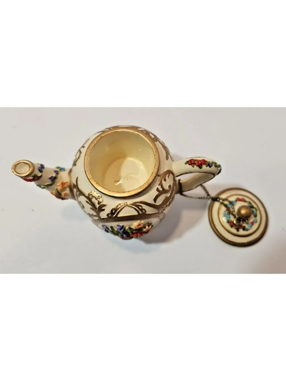 Vtg Nini Westminster Abbey Miniature Teapot Hand Painted Floral Decor Figurine